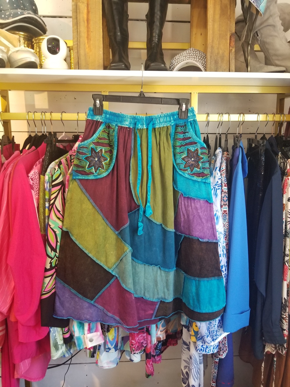 Boho Patchwork A-Line Midi Skirt — Multicolor